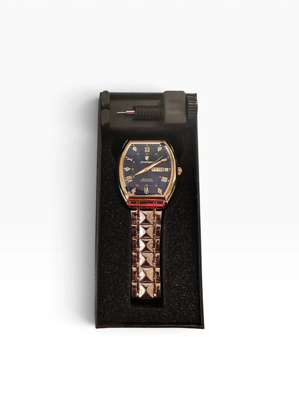 wGold-Tone Smartwatch with Blue Dial and Pyramid-Link Bracelet